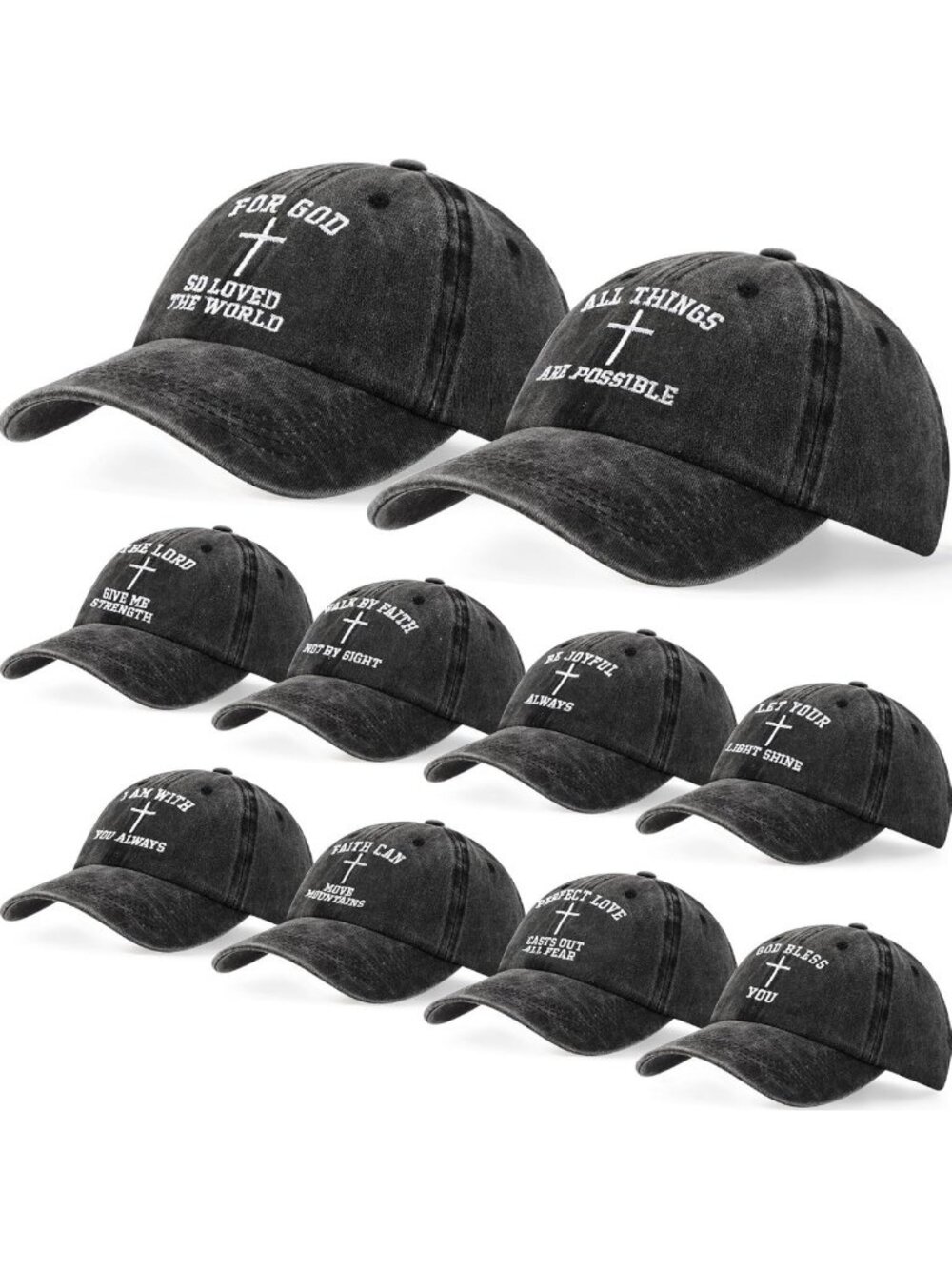 10 Pcs Christian Baseball Caps with Jesus Cross - Faith-Inspired Headwear